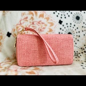 Pink Pleather Wallet with Gold Accents